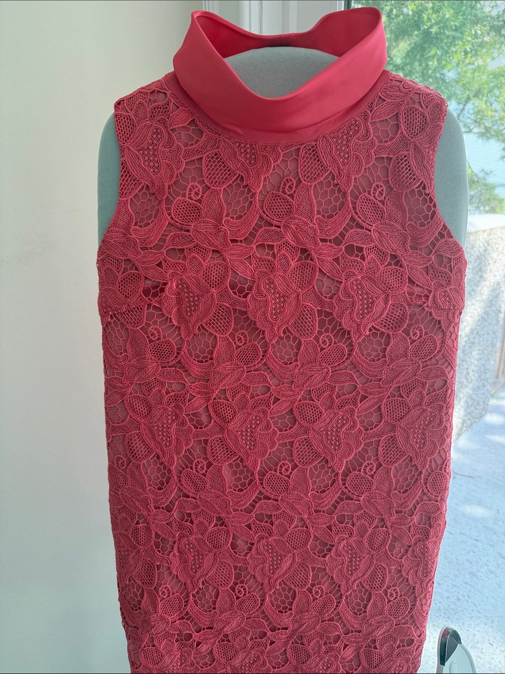 High Neck Sleeveless Lace Midi Dress in Rose